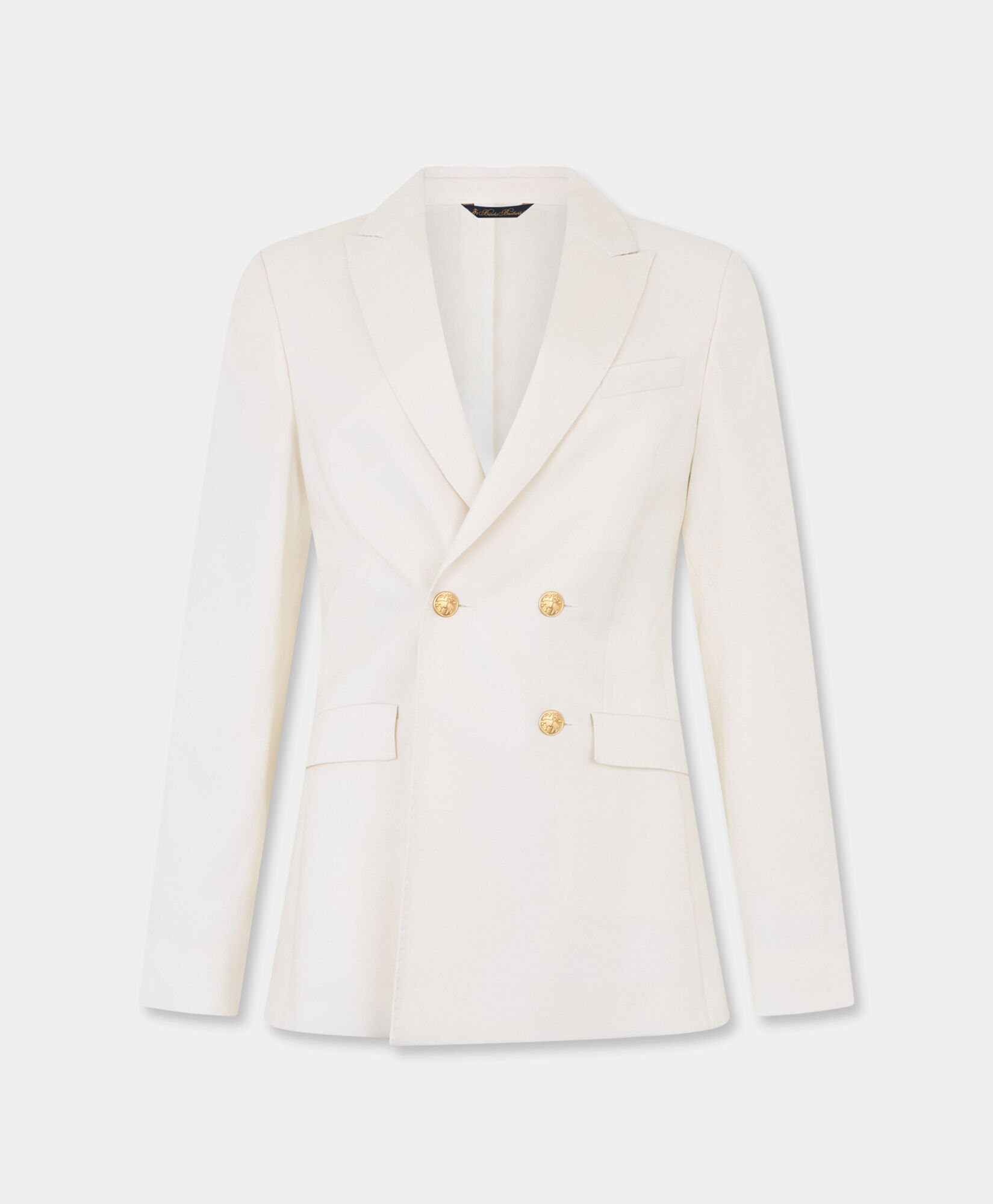 Double Breasted Wool Blend Blazer with Gold Buttons