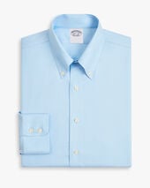 Brooks Brothers Regular Fit Non-Iron Stretch Supima Cotton Twill Shirt with Button Down Collar Light Blue