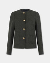 Brooks Brothers Jacke aus Wolle im Hahnentrittmuster mit goldenen Knöpfen Oliv