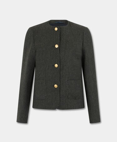 Brooks Brothers Jacke aus Wolle im Hahnentrittmuster mit goldenen Knöpfen Oliv