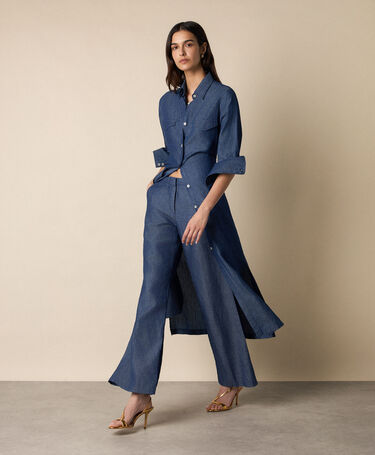 Brooks Brothers Vestido Camisero Maxi de Lino Denim Mezclilla