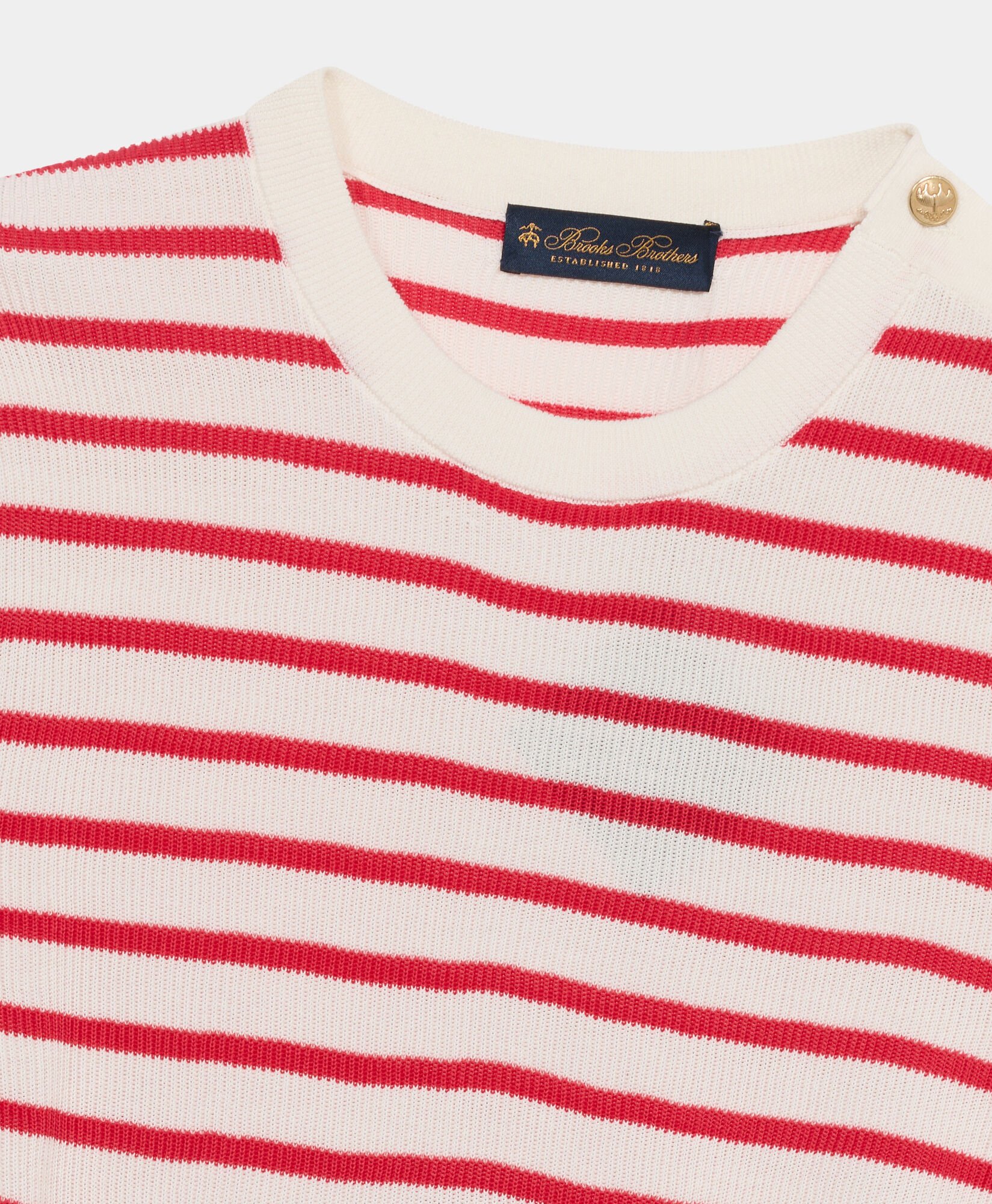 Striped Crewneck Sweater with Logo Gold Buttons