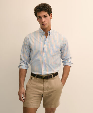 Brooks Brothers Regular Fit Non-Iron Cotton Shirt with Button Down Collar Light Blue