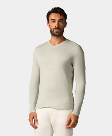 Brooks Brothers Bio-Baumwoll-Leinen-V-Ausschnitt-Pullover Petrol