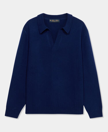 Brooks Brothers Strick-Polo aus Lammwolle mit offenem Kragen Blau