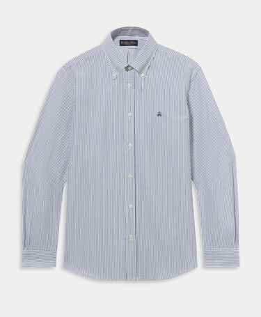 Brooks Brothers Regular Fit Seersucker Shirt with Button Down Collar Navy