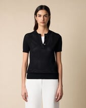 Brooks Brothers Pointelle Viscose Henley Knit Polo Black