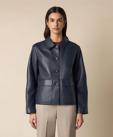 Brooks Brothers Veste Chemise en Cuir Bleu Marine