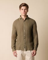 Brooks Brothers Slim Fit Linen Shirt with Spread Collar Olive
