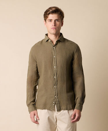Brooks Brothers Slim Fit Linen Shirt with Spread Collar Olive