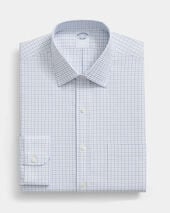 Brooks Brothers Slim Fit Non-Iron Checked Stretch Twill Shirt with Ainsley Collar Blue