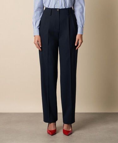 Brooks Brothers Wool Blend Stretch Pleated Trousers Navy