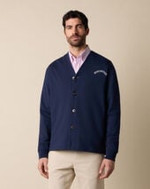 Brooks Brothers V-Neck Cotton Cardigan with Logo Print Navy