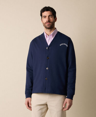 Brooks Brothers Cardigan aus Baumwolle mit gedrucktem Logo und V-Ausschnitt Marineblau