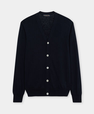Brooks Brothers V-Neck Cotton-Linen Cardigan Navy
