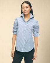 Brooks Brothers Classic Fit Non-Iron Poplin Shirt with Button Down Collar Blue