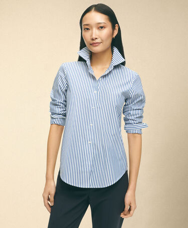 Brooks Brothers Classic Fit Non-Iron Poplin Shirt with Button Down Collar Blue