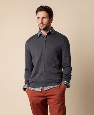 Brooks Brothers Full-Zip-Pullover aus Seide-Kaschmir Holzkohle