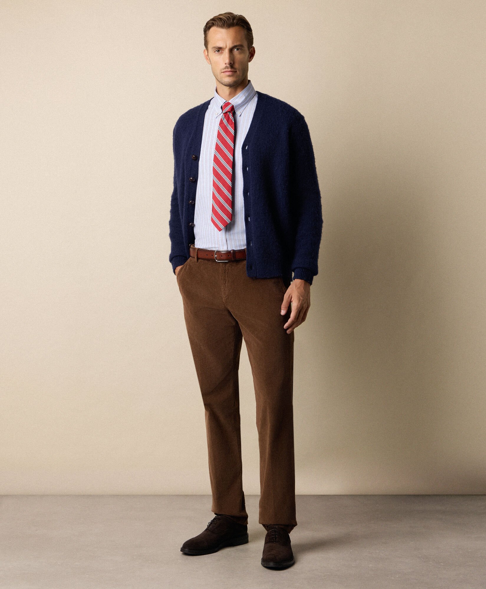 Regular Fit Non-Iron Striped Stretch Oxford Shirt with Button Down Collar