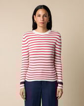 Brooks Brothers Gestreifter Rundhalspullover mit goldenen Logoknöpfen Rot