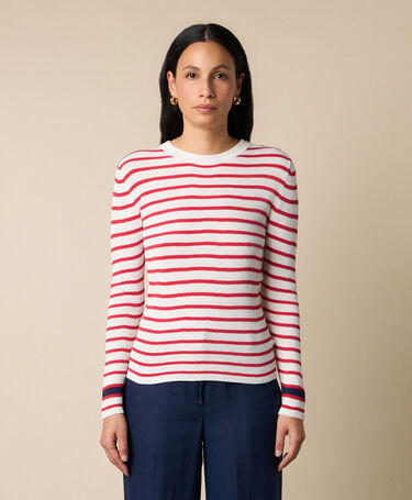 Brooks Brothers Pull à rayures col rond avec boutons logo dorés Rouge