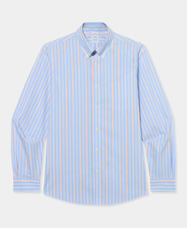 Brooks Brothers Regular Fit Non-Iron Cotton Shirt with Button Down Collar Light Blue