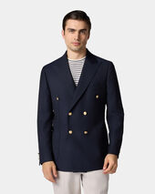 Brooks Brothers Double Breasted Hopsack Blazer with Gold Buttons Navy