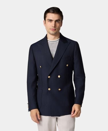 Brooks Brothers Double Breasted Hopsack Blazer with Gold Buttons Navy