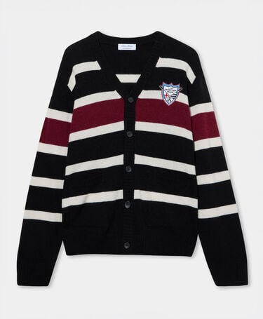 Brooks Brothers Cardigan in Misto Lana con Badge Blu Marino