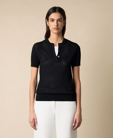 Brooks Brothers Polo Henley en Maille de Viscose Pointelle Noir
