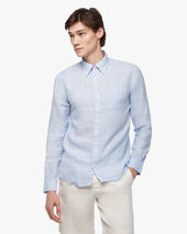 Brooks Brothers Camisa de Lino Slim Fit con Cuello Button Down Azul abierto