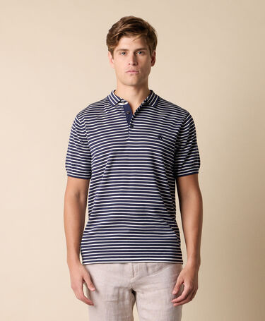 Brooks Brothers Striped Cotton Knit Polo Blue