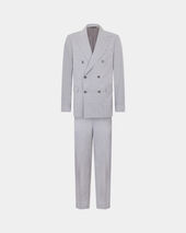 Brooks Brothers Double Breasted Weave Virgin Wool Suit Light Grey