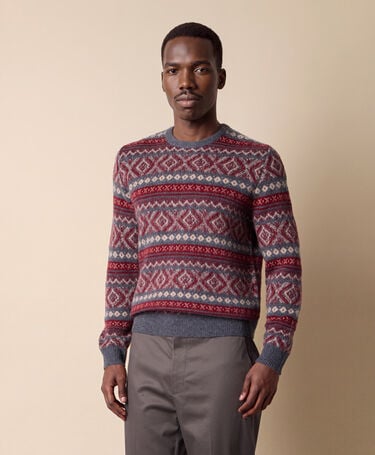 Brooks Brothers Sweter z Okrągłym Dekoltem z Wełny Jagnięcej Jacquard Fair Isle Ciemnoszary