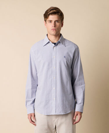 Brooks Brothers Regular Fit Seersucker Shirt with Button Down Collar Navy
