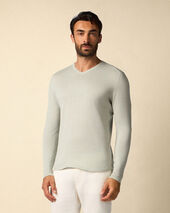 Brooks Brothers Suéter de Cuello en V de Algodón y Lino Orgánico Petróleo