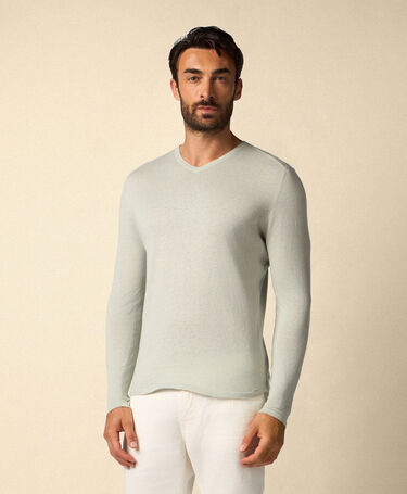 Brooks Brothers Organic Cotton-Linen V-Neck Sweater Teal