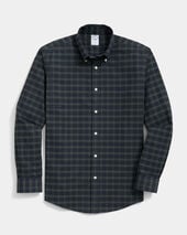 Brooks Brothers Slim Fit Non-Iron Plaid Stretch Oxford Shirt with Button Down Collar Black