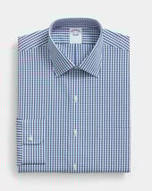 Brooks Brothers Regular Fit Regenerative Cotton Checked Shirt with Ainsley Collar Blue