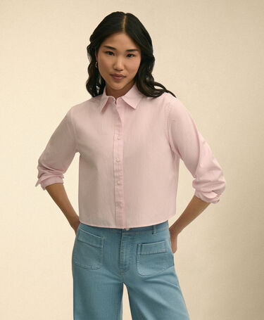 Brooks Brothers Cropped Striped Stretch Poplin Shirt Pink