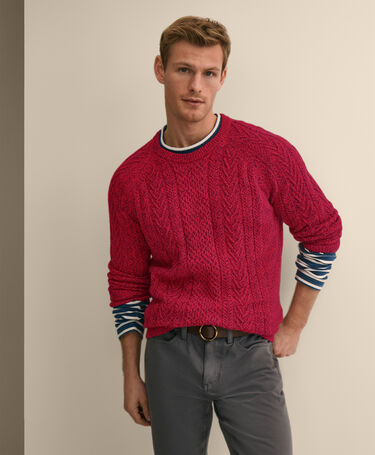 Brooks Brothers Twist Fisherman Crewneck Sweater Red
