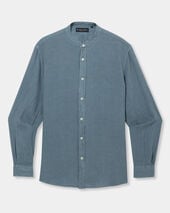 Brooks Brothers Regular Fit Linen Shirt with Stand Collar Petrol