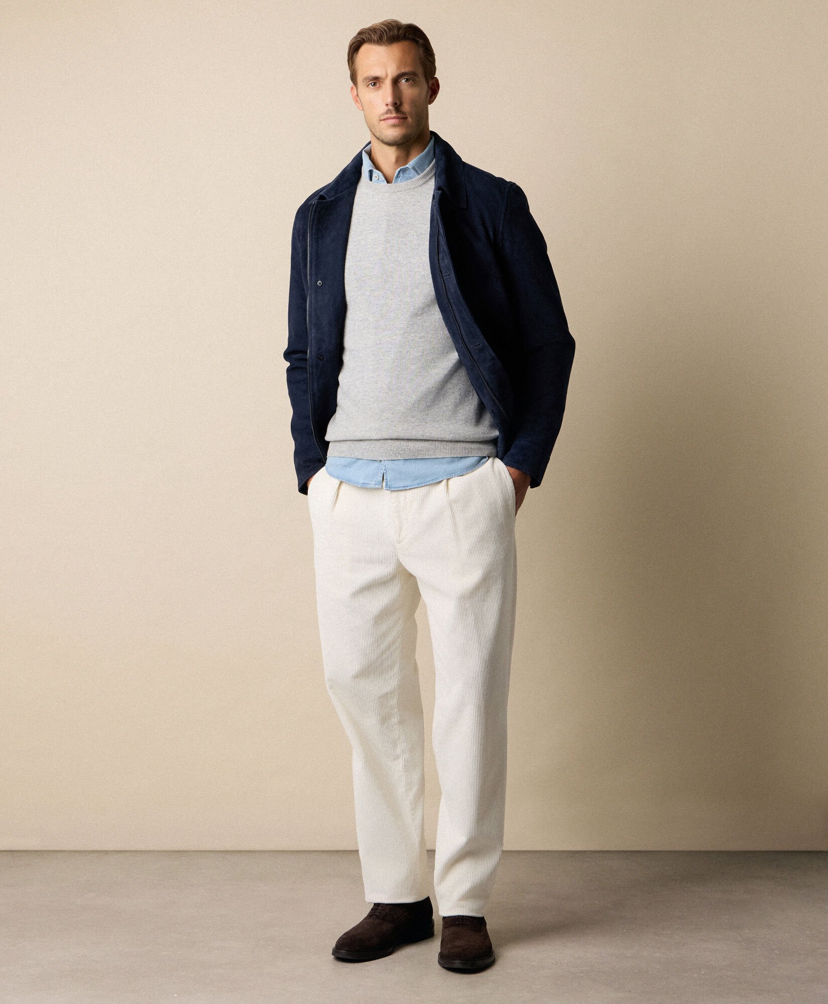 One-Pleat Cotton Corduroy Chino