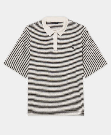 Brooks Brothers Striped Linen-Cotton Jersey Polo with Logo White