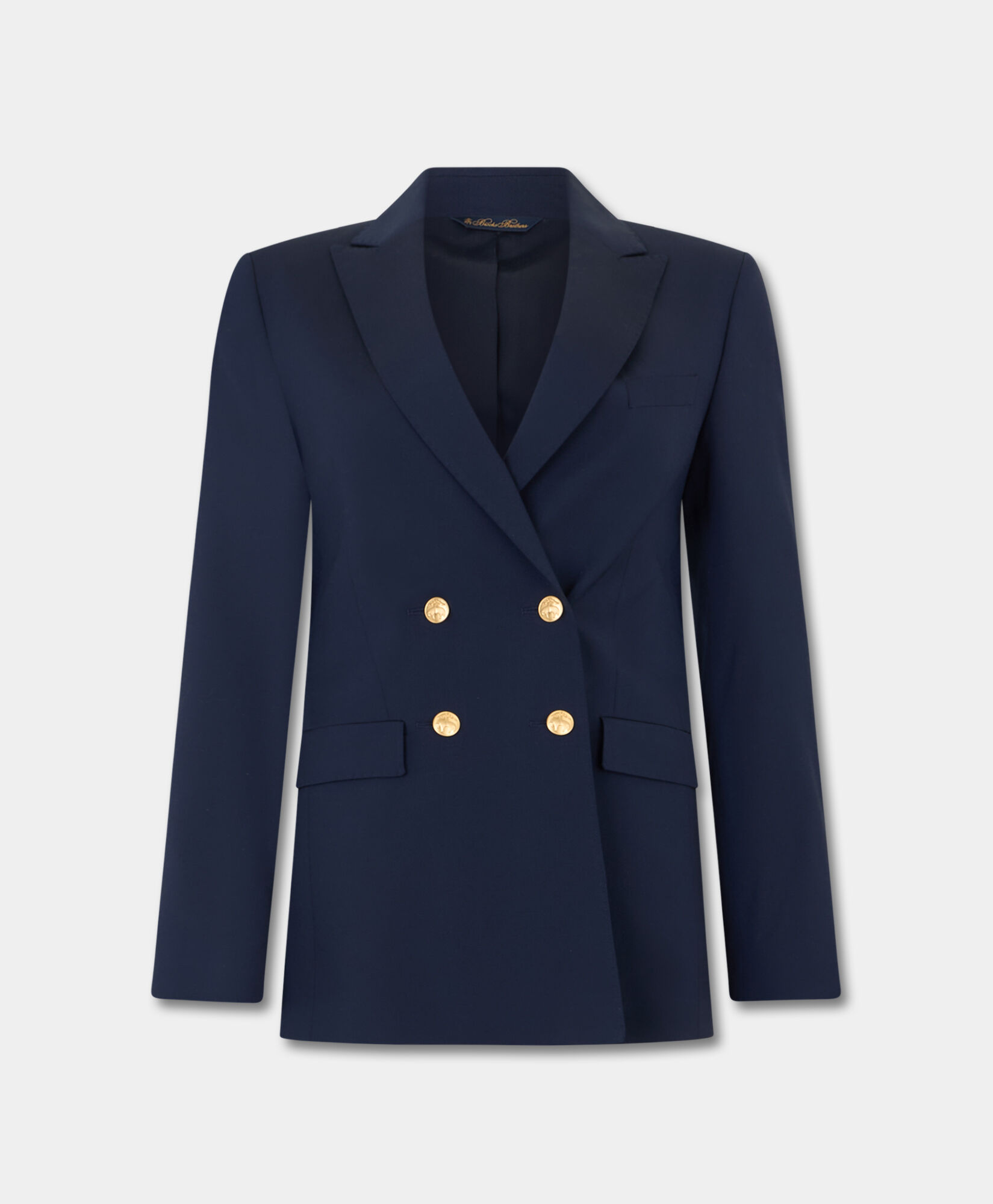 Double Breasted Wool Blend Blazer with Gold Buttons