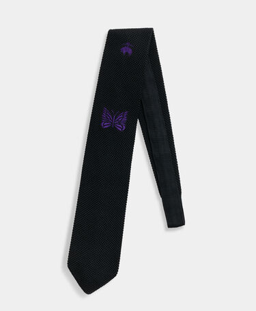 Brooks Brothers Brooks Brothers x Needles - Embroidered Wide Silk Knit Tie Black