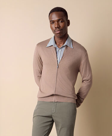 Brooks Brothers Full Zip Sweater Taupe