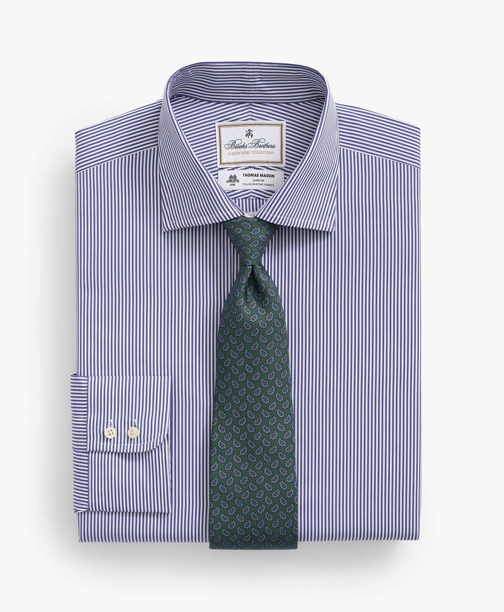 Striped Regular Fit Thomas Mason Dress Shirt with English Spread Collar