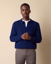 Brooks Brothers Polo de Punto con Cuello Abierto Azul