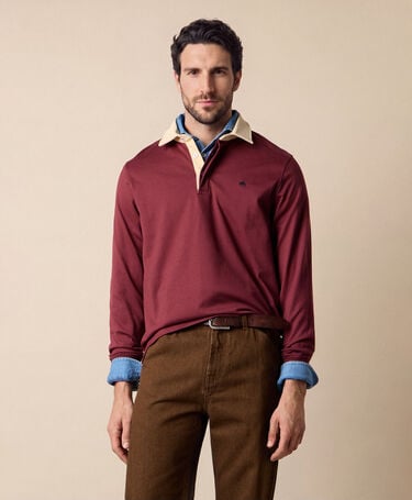 Brooks Brothers Rugby-Polo mit Cord-Kragen Burgunderrot